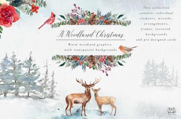 [Creative Market] Графический набор Рождественский лес. Woodland Christmas Clipart