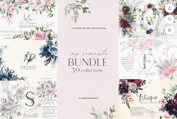 [Creative Market] My Romantic bundle / Цветочный клипарт, 30 Коллекции [Yulia Podlinnova]