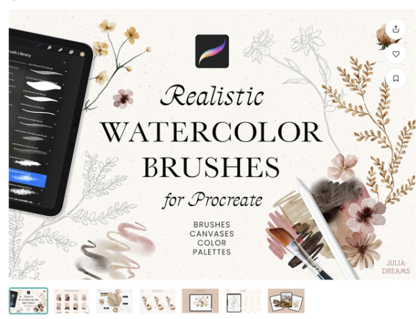 [CreativeMarket] Real Watercolor Procreate Brushes [Julia Dreams]