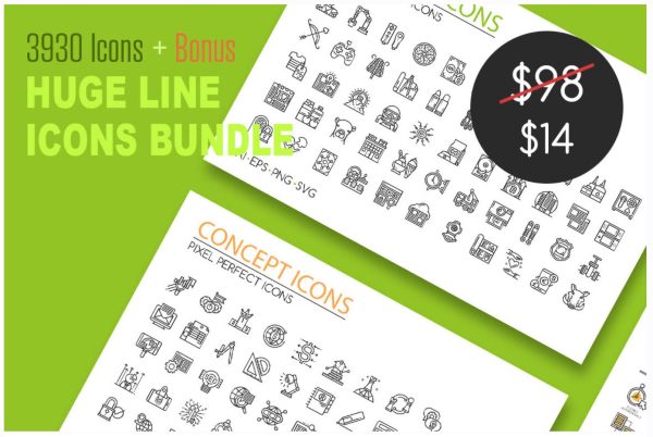 [DealJumbo] 3930 Icons Huge Line Icons Bundle. Огромный набор из 3930 иконок