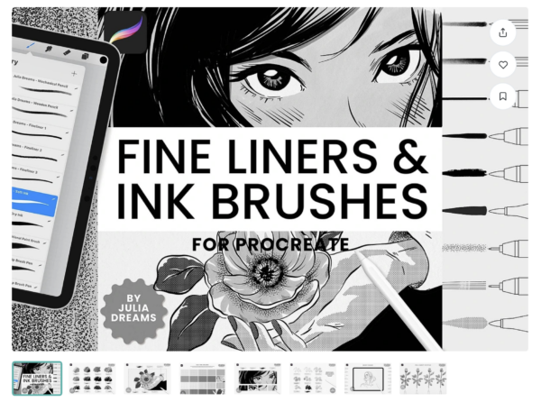 [CreativeMarket] Fine Liners Ink Brushes Procreate [Julia Dreams]