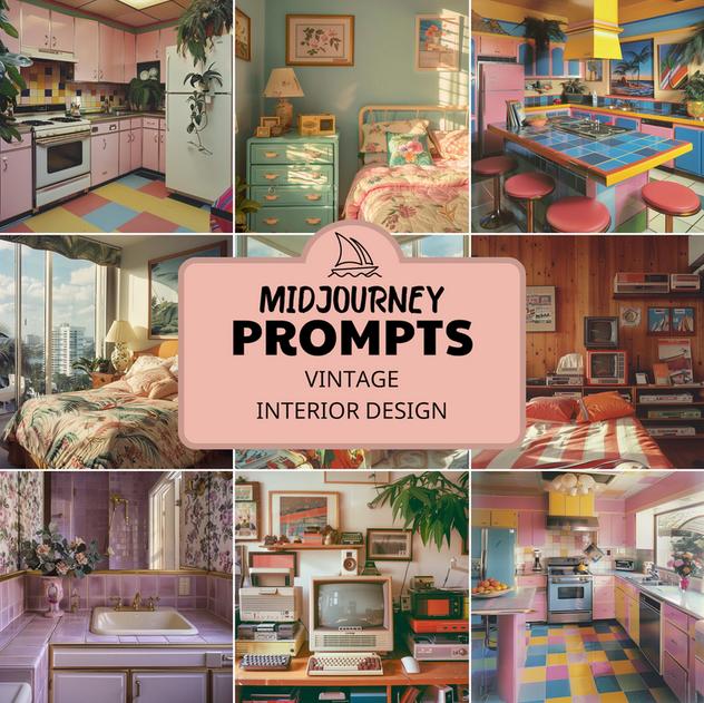 [CreativePromptsStore] Midjourney Prompts Vintage Interior Design. Промпты винтажных интерьеров в Миджорни
